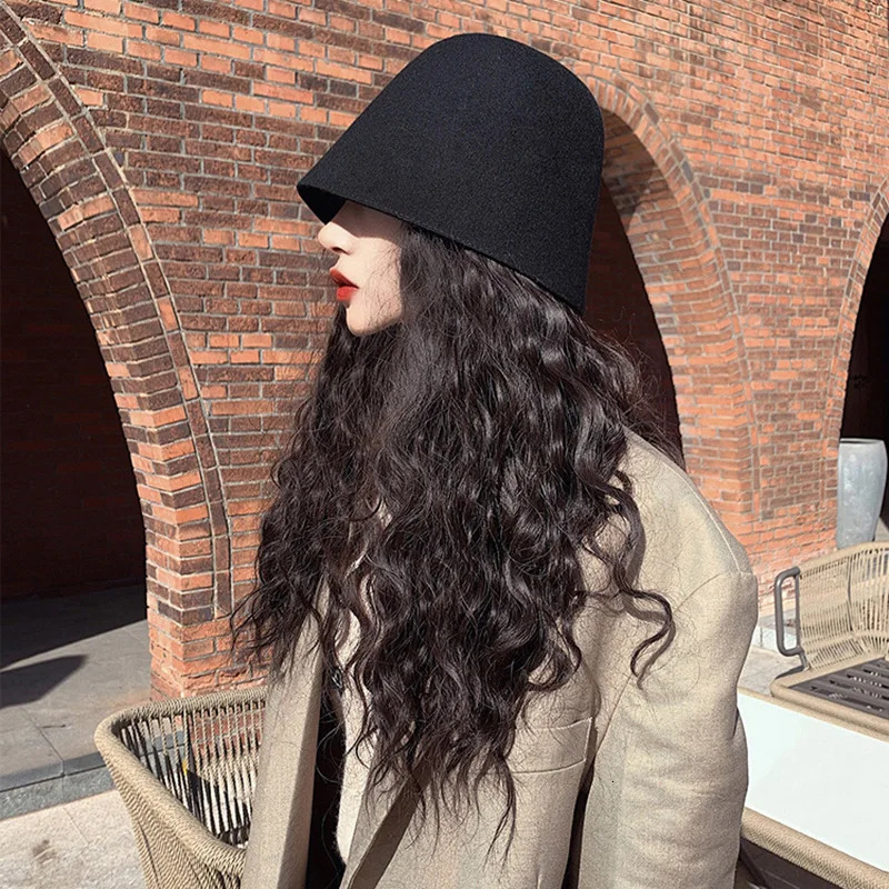 Autumn Winter Woolen Fisherman Hat Women Retro Bellshaped Basin Cap Solid Color Ladies Outdoor Warm Sunscreen Bucket Hats i251029