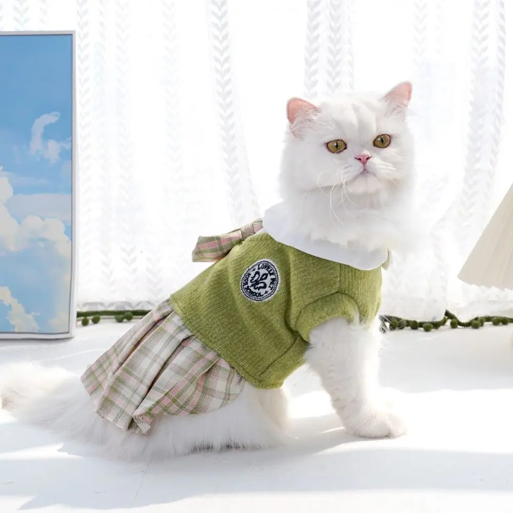 Kawaii Pet JK Plaid Skirt Knitted College Style Cat Clothes Small Medium Size Comfortable n Dog Dress AutumnWinter 251029