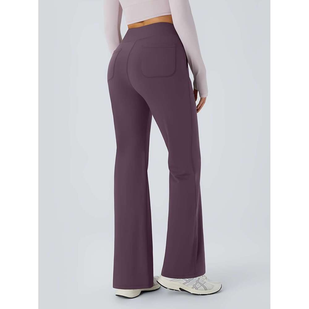 2pcs High-Waist Women's Flare Leg with Front Pockets - Stretchy, Slimming Casual Bell Bottoms for Workout, Comfortable Long Trousers in Purple & 