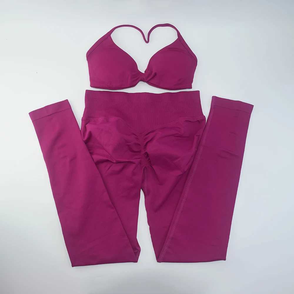 2PCS Strappy Bra SET Gym Top Thin Strap Seamless Scrunch Workout Yoga Women High Support Halter Sports Bras NoXJ251029