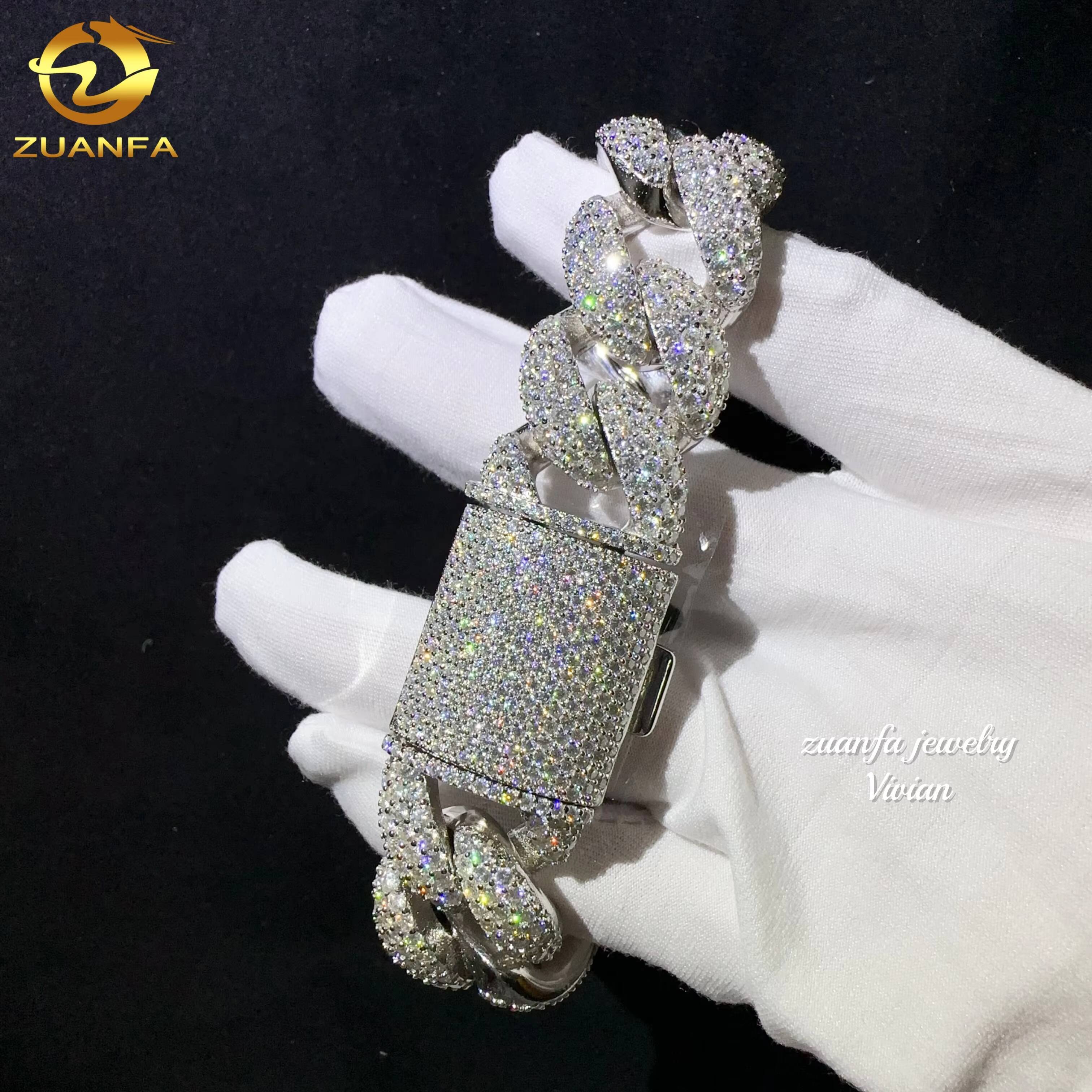 Fashion Fine Jewelry Sterling Silver 925 Vvs Moissanite Lab Diamond Hip Hop Iced Out Jewelry Cuban Link Chain Bracelet Men