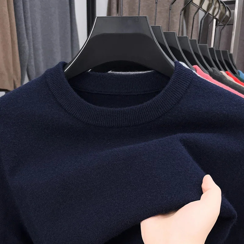 2025 Mens Casual Sweater Round Neck Long Sleeve Knitted Sweater Diamond Pattern Fashion Versatile Top 251029