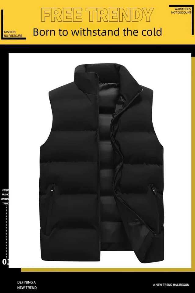 Mens waistcoat with thick stand up collar versatile for autumn and winter warm cotton vest sleeveless waistcoat loose top W251029