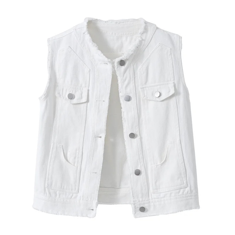 Autumn Women Denim Vests Sleeveless Waistcoat Students Casual Sleeveless Tops Jeans Jackets Pink Yellow White Orange Green 5XL 251029