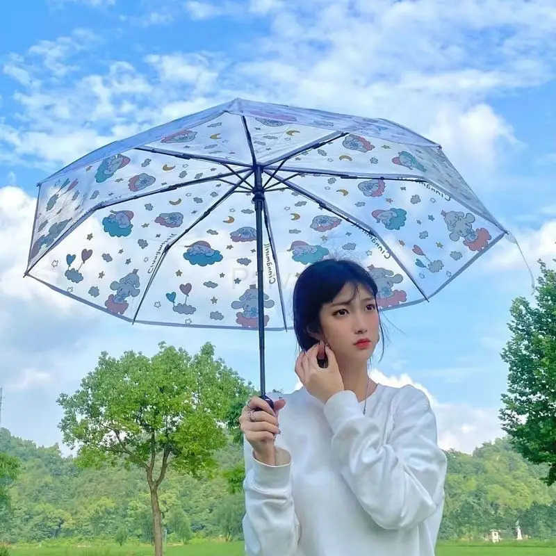 Sanrio New InStock Sanrio Creative Cartoon Folding Transparent Umbrella Cinnamoroll Kuromi Hellokitty Automatic Umbrella L251029