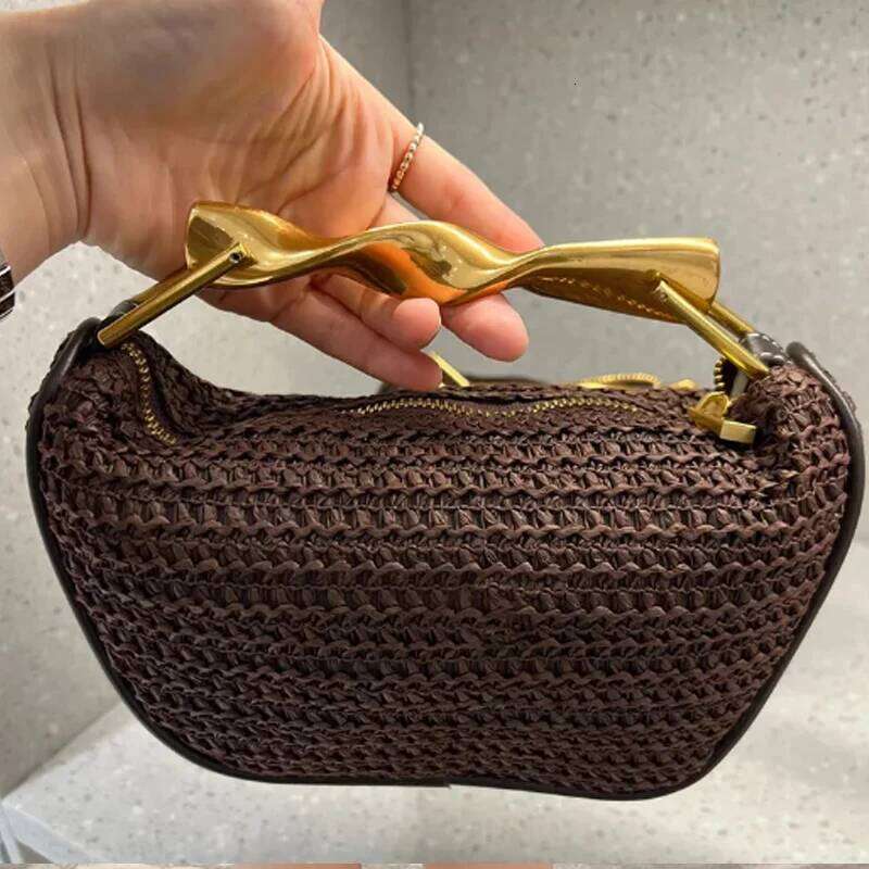 New Rattan Half-Moon Beach Shoulder Bags Women's Bucket Purse Woven Straw Handbags Casual Tote Crossbody Bag