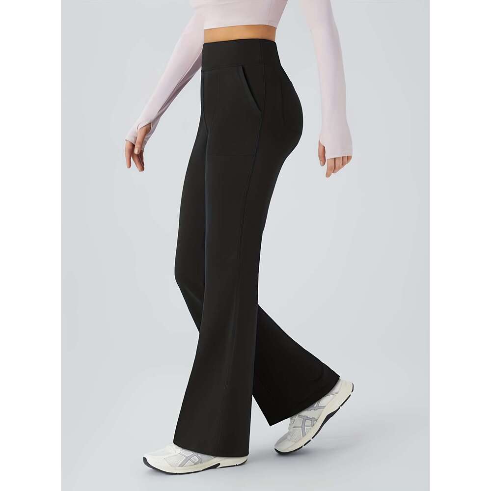 2pcs High-Waist Women's Flare Leg with Front Pockets - Stretchy, Slimming Casual Bell Bottoms for Workout, Comfortable Long Trousers in Purple & 
