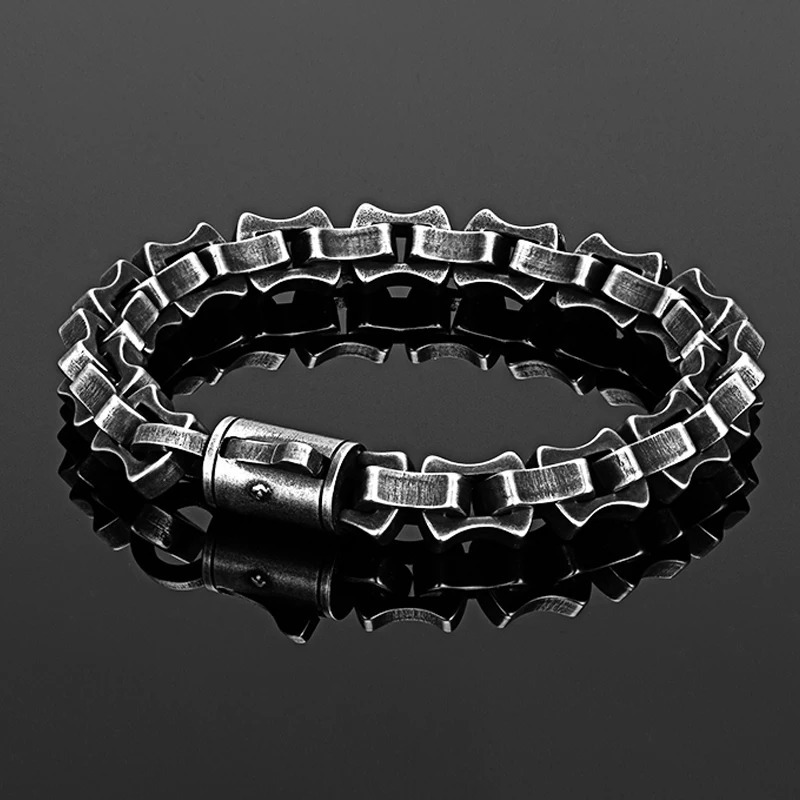 MKENDN Men Punk Biker Chain Bracelet Matte Vintage oxidized Black Link Chain Motorcycle Bicycle Style Stainless Steel Bangles 251028