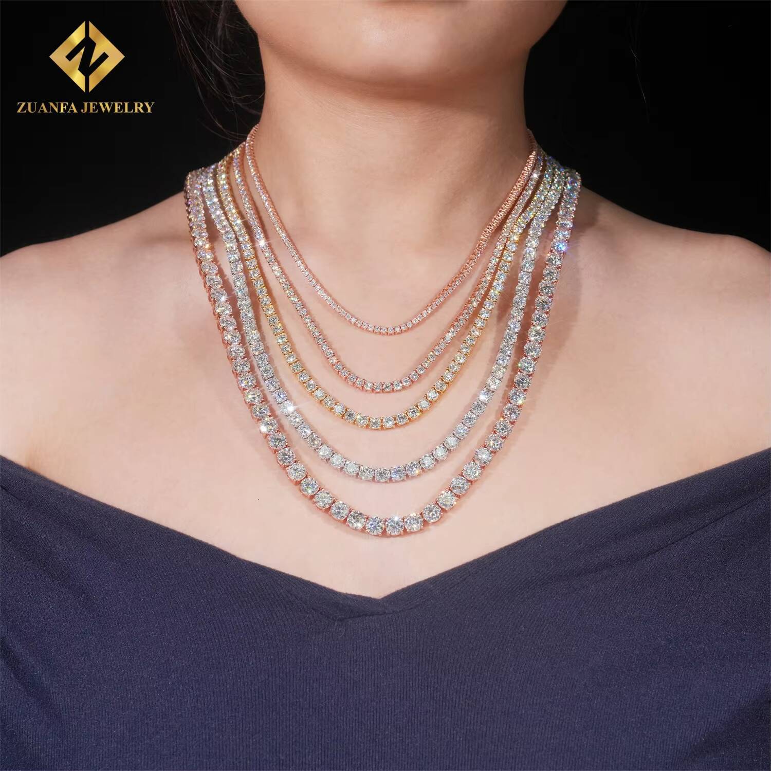 Hot Sale 2mm 3mm 4mm 5mm 65mm Moissanite Tennis Necklace Fashion 925 Silver Iced Out Moissanite Tennis Chain Bracelet