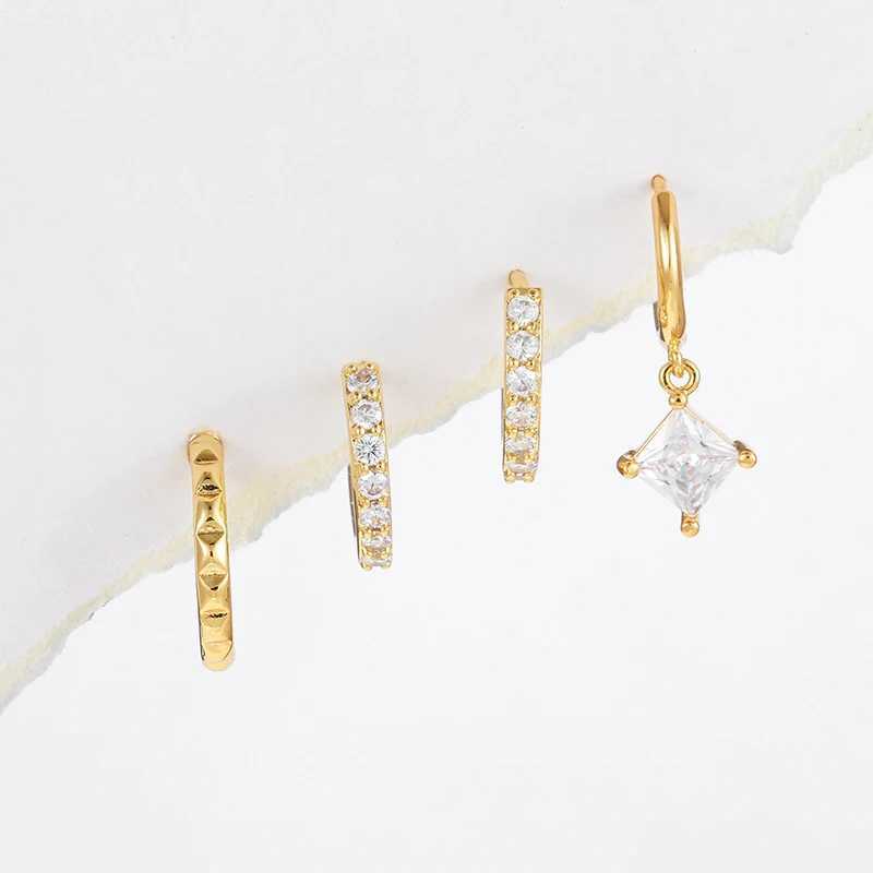 4pcs Classic CZ Zirconia Dangle Earrings for Women Silver Color Piercing Hoop Earrings Woman Fashion Jewelry Elegant AccessoryW251029