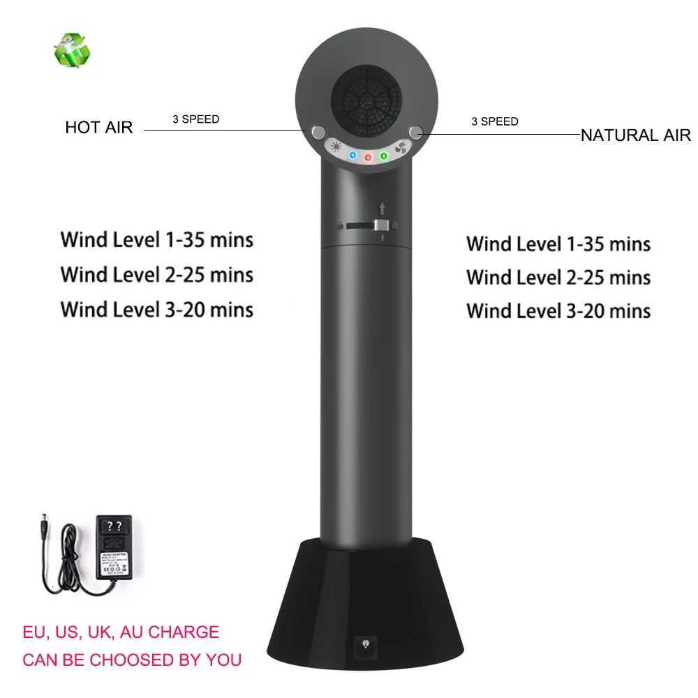 Portable Cordless Hair Dryer with USB Port Intelligent Charging Blower Easy to Carry Air Duct and Battery Detachable W251029