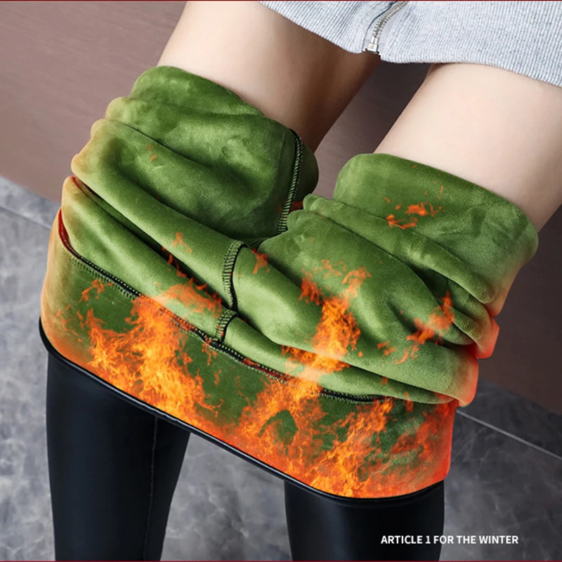 Winter Pu Leather Fleece Lined Leggings Pant Women High Waist Thicken Warm Lamb Fluff Slim Pencil Leggins Black Pantalones 251029