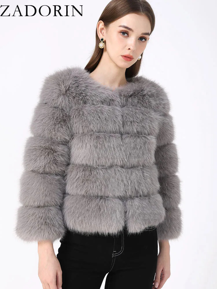 ZADORIN S6XL Mink Coat Winter Black White Faux Fur Coat Woman Elegant Fluffy Faux Fur Jacket Top Short Fur Coats Woman Clothing 251013