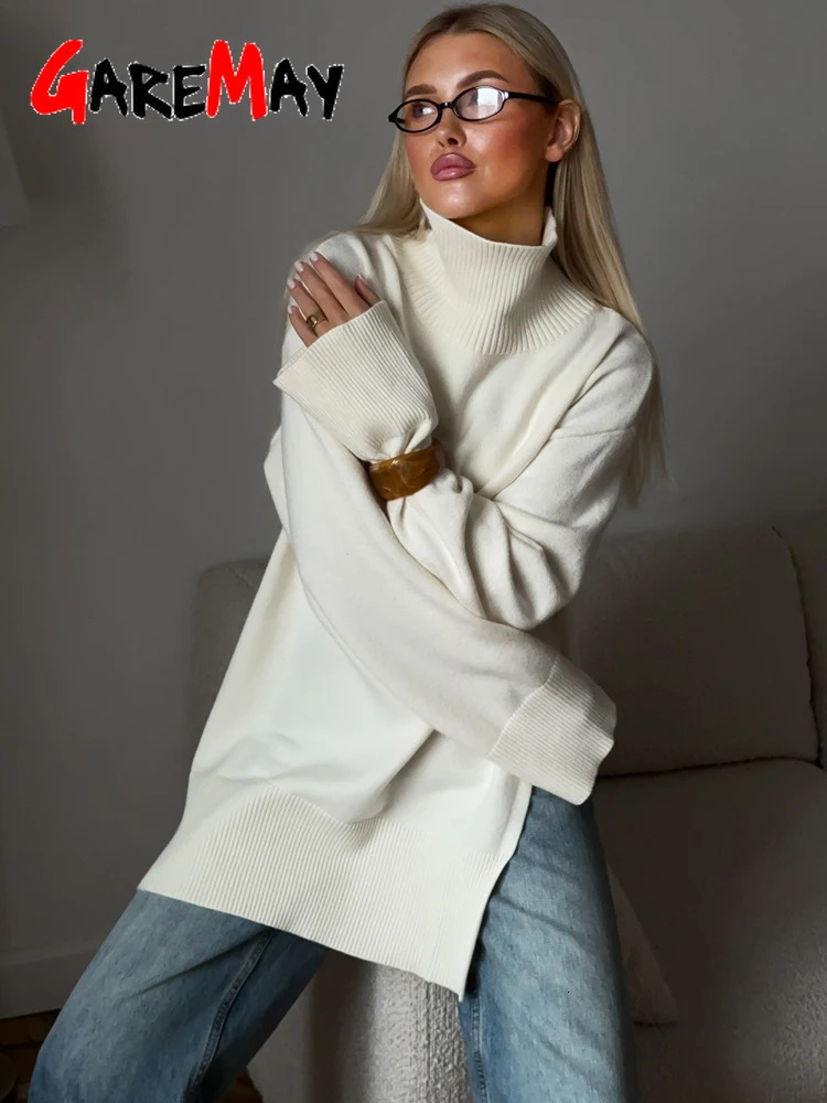 Winter Womens Knitted Dress Autumn To The Knee Short Warm Knitted Dress with Slit Brown Sweater White Dress for Women 251029