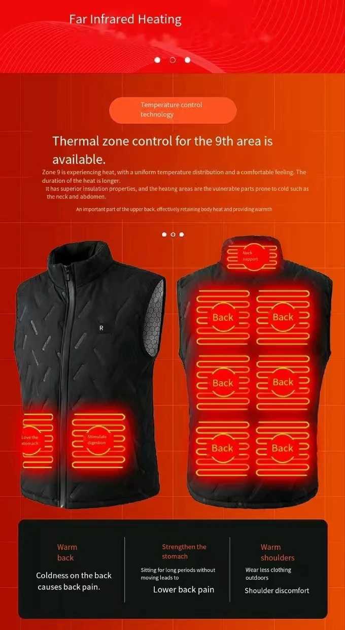 DualControl 9Zone Heating Vest Casual Vest Autumn and Winter Electric Heating Vest Same Style for Men and WomenNo Power Bank W251029