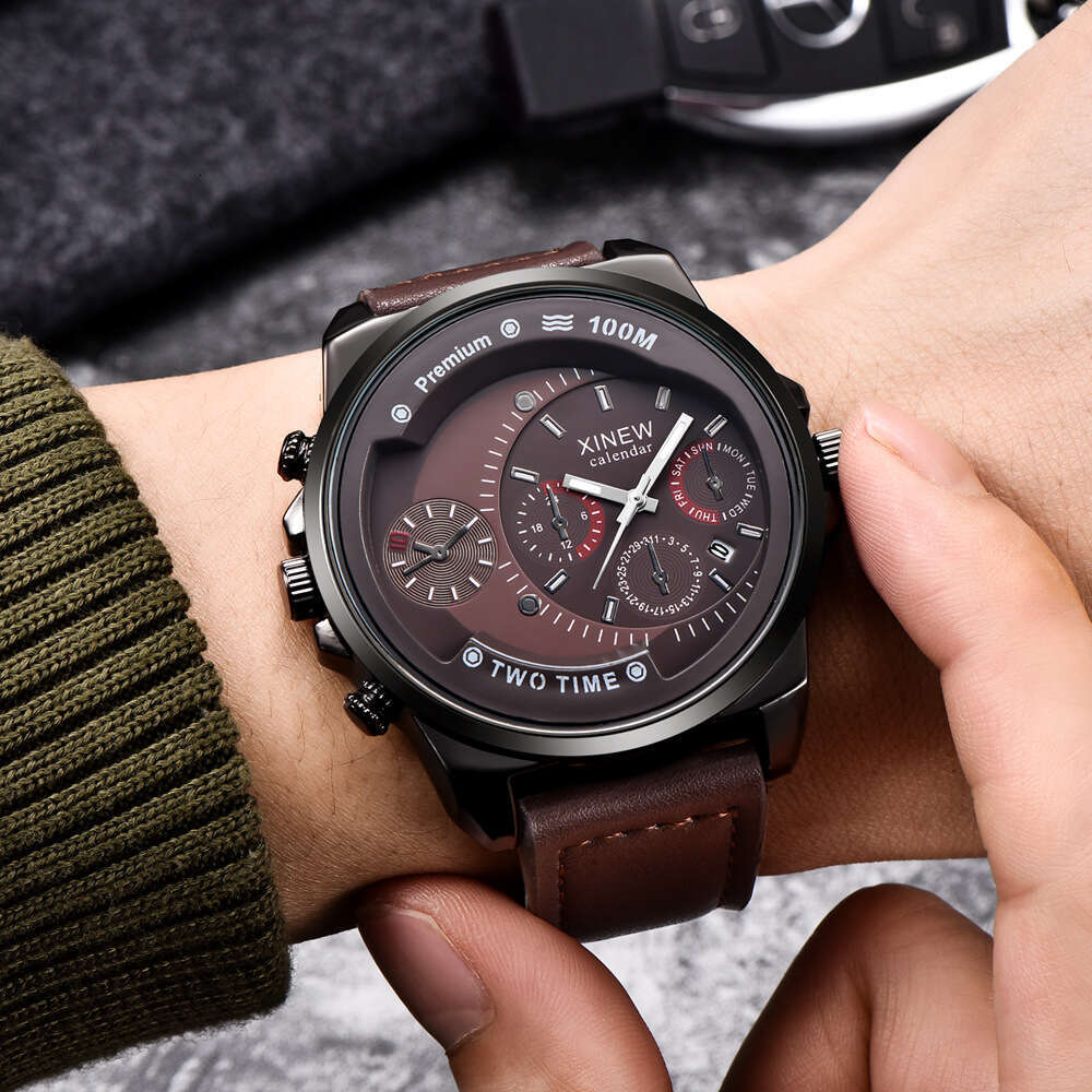 New Men's Brand Fashion Leather Strap Gift Simple Calendar Quartz Watch