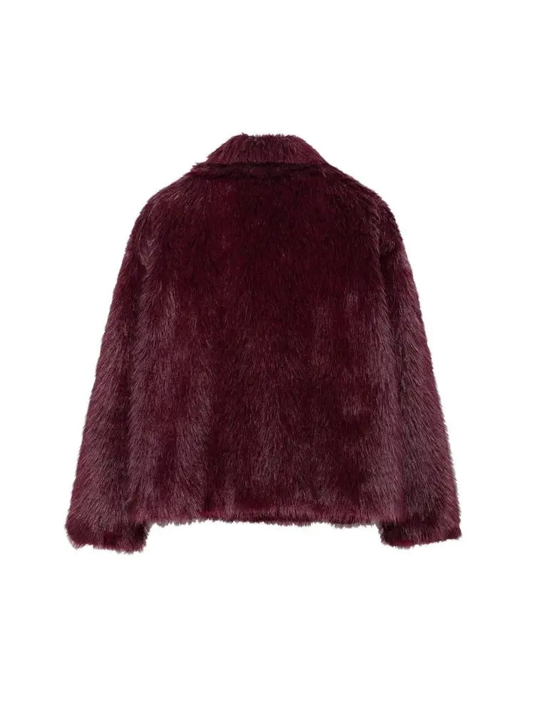 Womens Thick Warm Faux Fur Jacket Long Sleeve Coat Lapel Collar Female Outerwear Chic Tops Fashion 251029