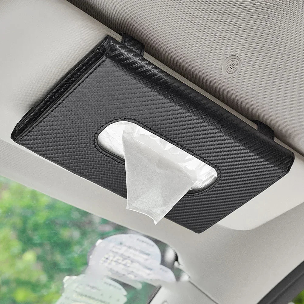 Car Tissue Holder Car Sun Visor Napkin Case Multifunctional PU Leather Back Seat Tissue Box Tissue Bag For All Models 251029