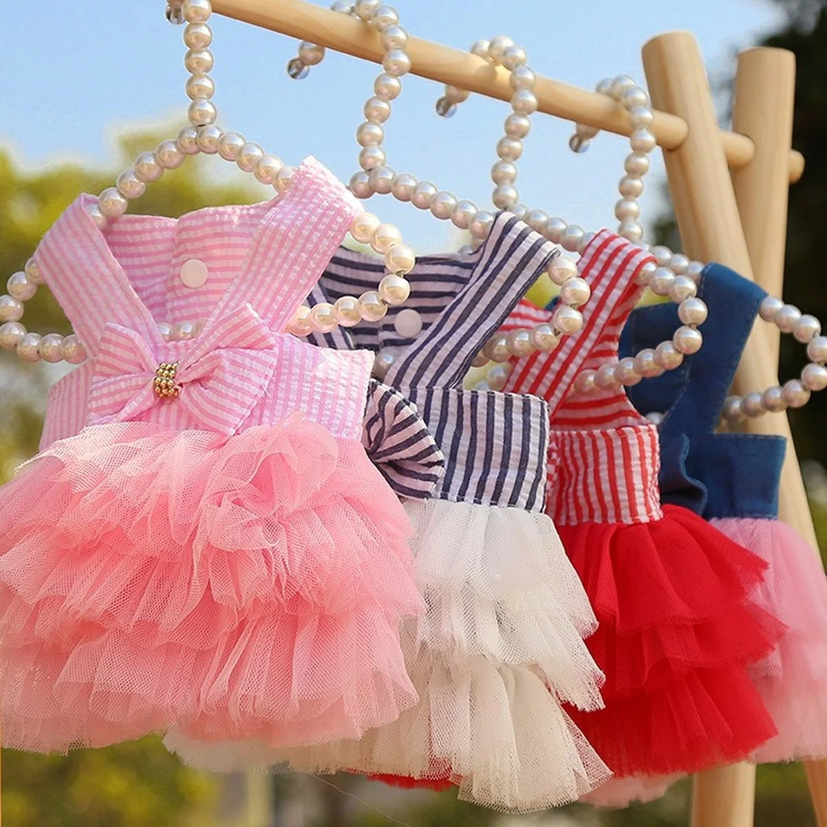 Dog Princess Dresses Puppy Bow Knot Dress Pet Tutu Dresses Striped Mesh Puppy Cat Princess Summer Dresses for Small Medium Cat 251029