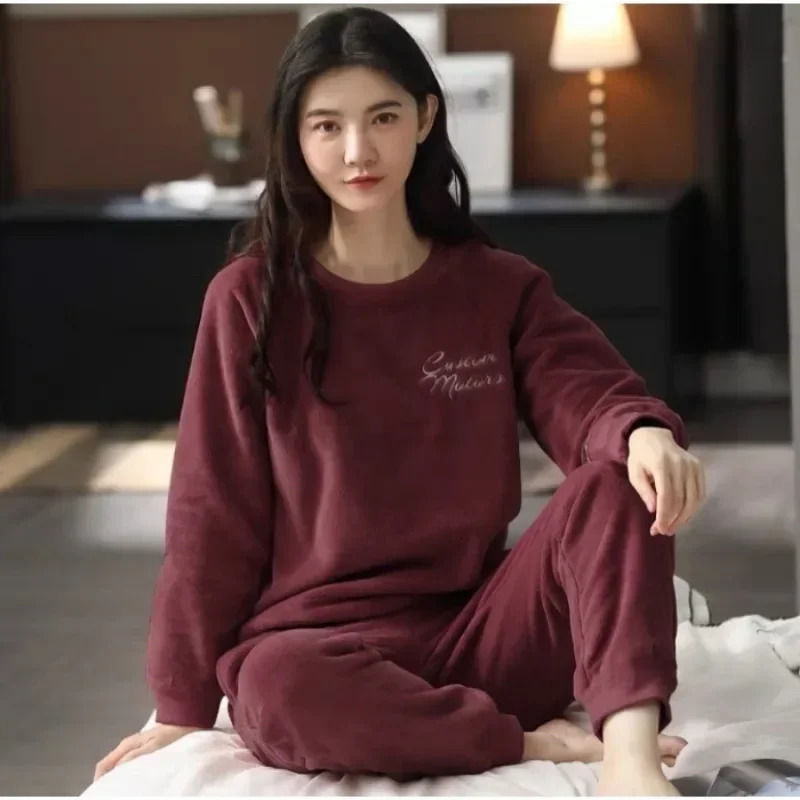 Warm Sleepwear for Winterthickened Flannel Pajamas Student Long Sleeve Cartoon Ladies Loungewear Setpajamas Woman Offer 251029