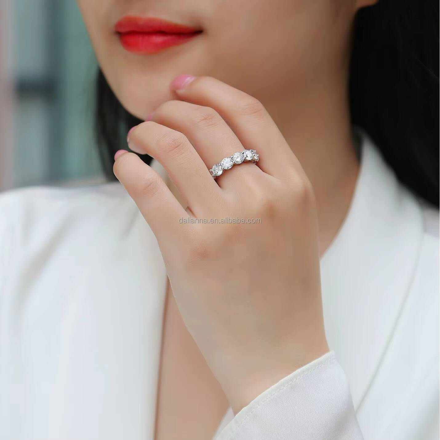 Gra Certified Moissanite Diamond Ring 925 Sterling Sliver Iced Out Hip Hop Tennis Eternity Band Cuban Link Fine Jewelry