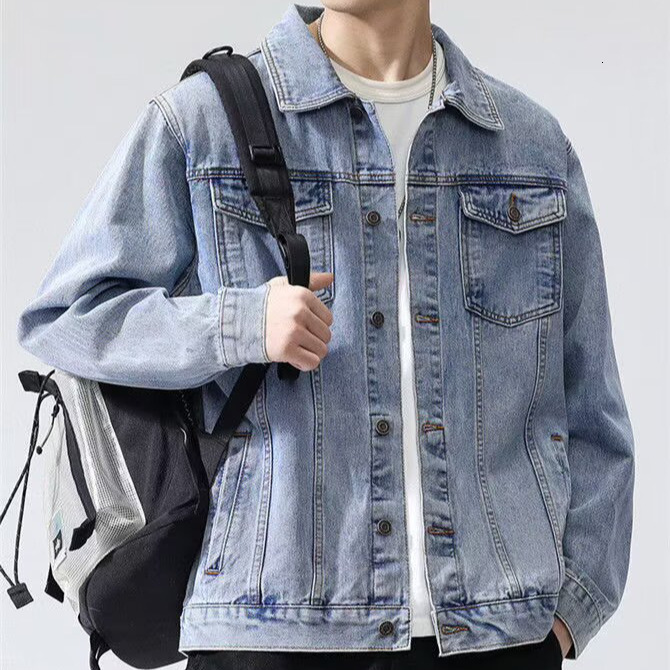 Autumn New Men's Denim Designer Jacket Jacket Trendy Loose American Style Washed High Street Casual Jacket Plus Size Men