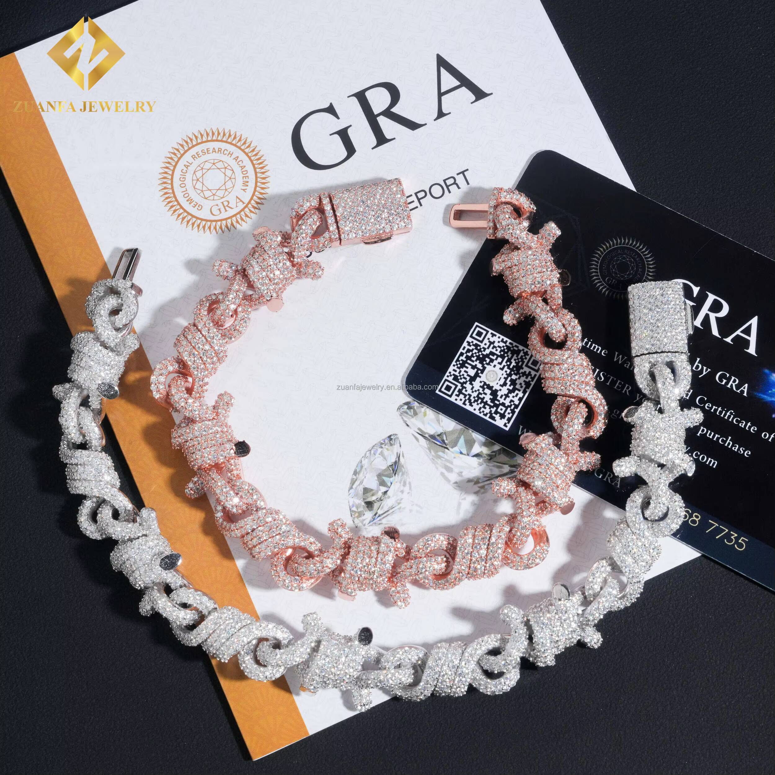 Fashion Man Luxury Hip Hop Luxury 925 Sterling Silver Iced Out Jewelry FL Moissanite Diamond Infinity Cuban Link Bracelet