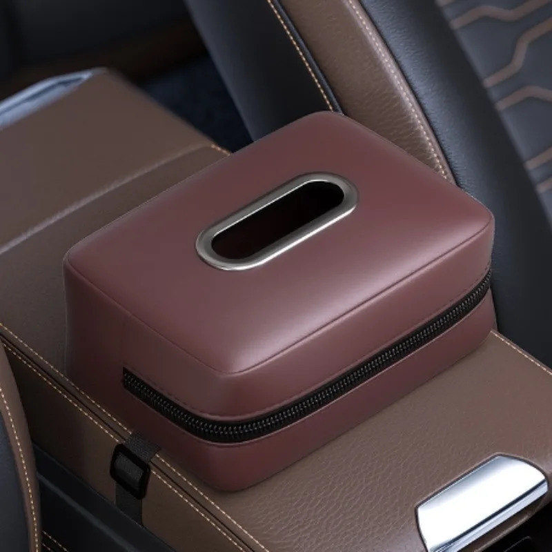 1pc PU Leather Car Tissue Box Elegant Stitching Durable Armrest Organizer Compact Efficient Space Use 251029