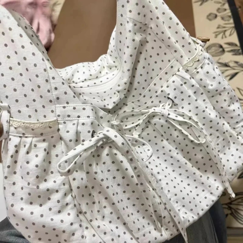 Vintage Dots Bow Office Lady Underarm Bag Korean Fashion Women Shoulder Bags Y2k Aesthetic Casual Purses and Handbags 251029