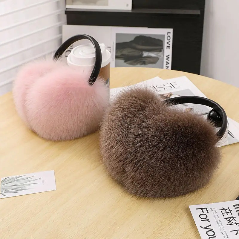 Arrival Women 100 Real Fox Fur Ear Cover Plush Genuine Fox Fur Earmuff Winter Lady Big Pompoms Fox Fur Fluffy Earmuffs Warm 251029