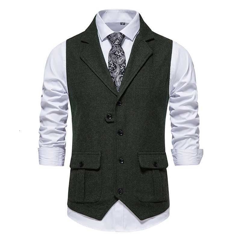 Men Suit Vest Herringbone Fabric Waistcoat Business Wedding Casual Turndown Collar Mens Dress Blazer Vests Formal Party V07 W251029
