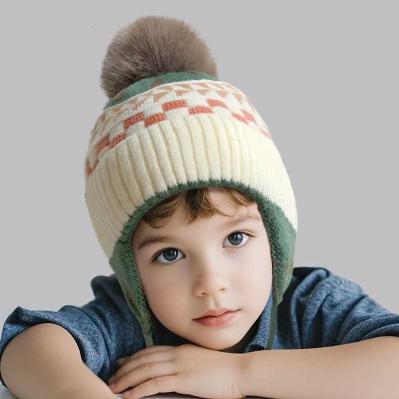 Fluffy Fur Ball Baby Knitted Hat Winter Warm Kids Earmuffs Cap 36year Boy Girl Woolen Crochet Bonnet Fashion Children Beanies251028