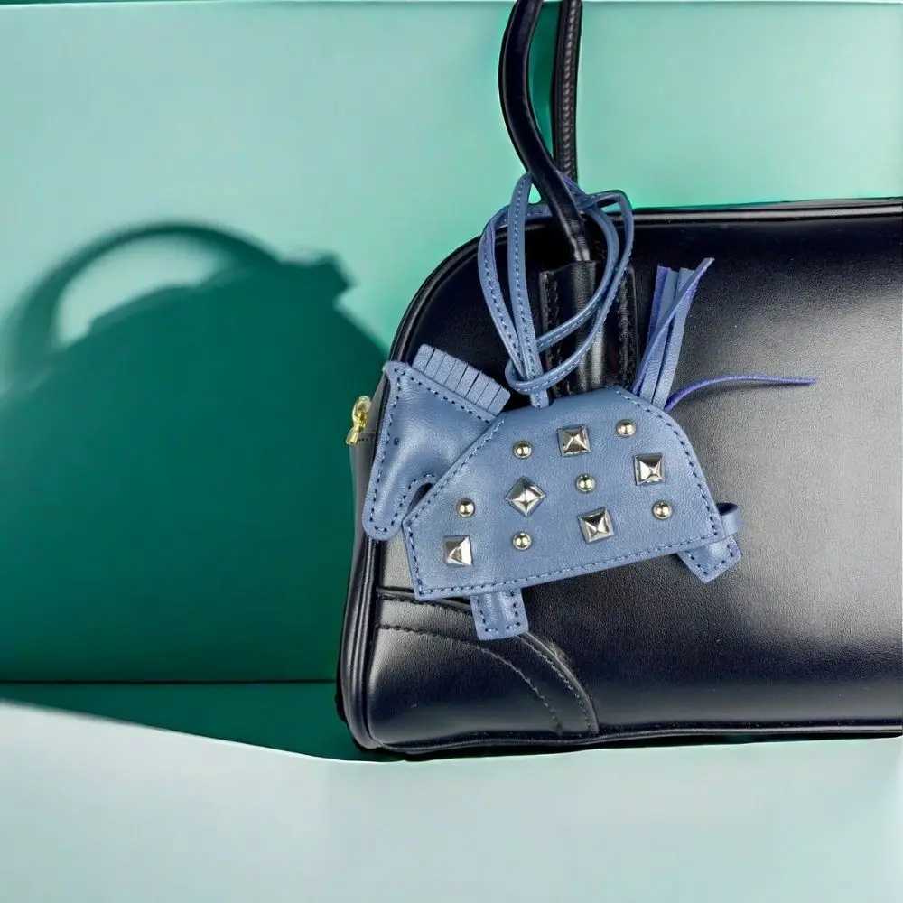 Armored War Horse bag charm Genuine Leather w Silver Rivets leather StrapW251029