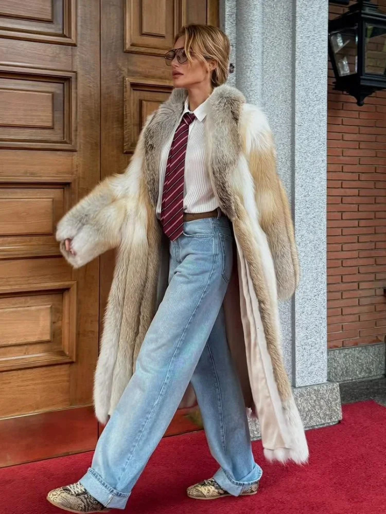 y Faux Fur Coat Women Winter Warm Fluffy Jacket Long Sleeve High Street Chic Female Overcoat Fashion Gradient Outwear 251028