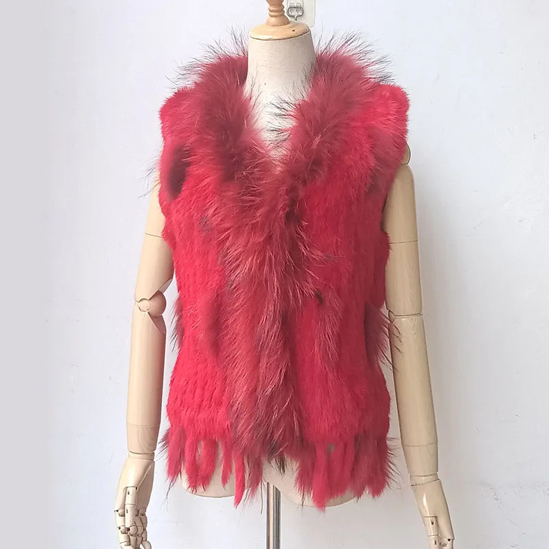 HSPL Sleeveless Women Fashion Fur Vest Knit Waistcoat For Lady Spring Real Rabbit Female Vests Black 251027