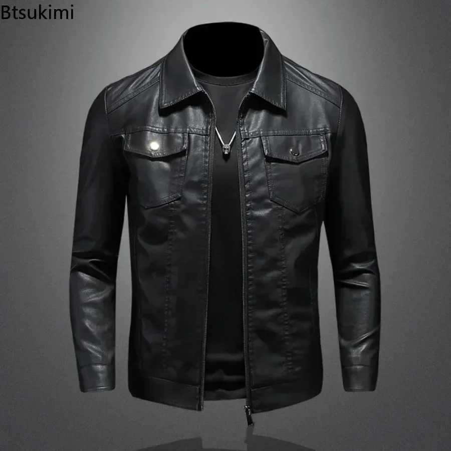 High Quality Mens PU Leather Jackets Fashion Motorcycle Coats Solid Slim Business Leather Tops Autumn Winter Warm Men ClothingT251029