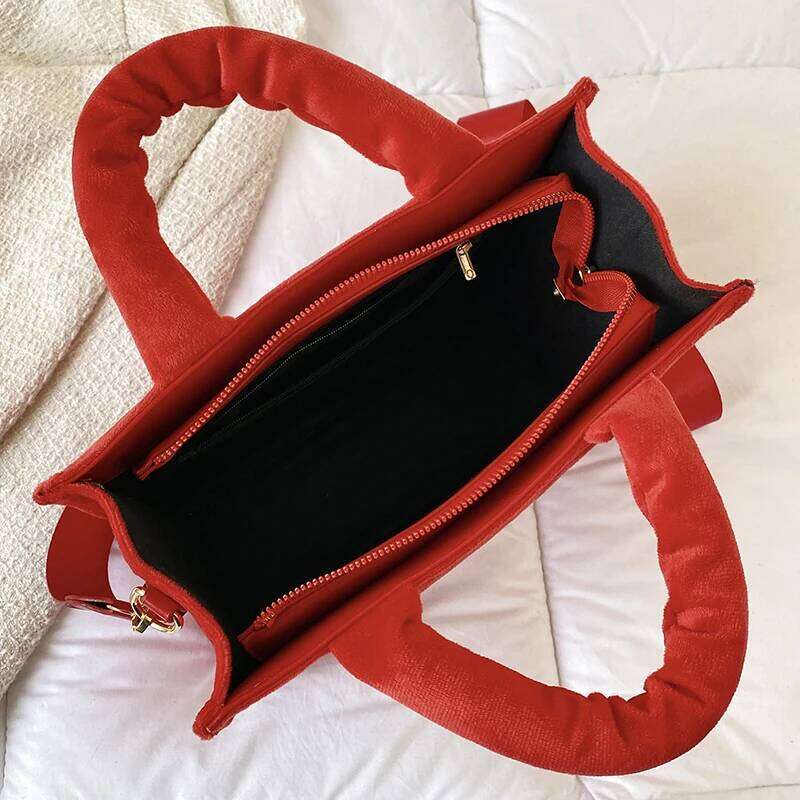 2025 Women's Red Flannelette Tote Letter Print Original Square Handbag Shoulder Bag For Female Vintage Ladies Crossbody Bags