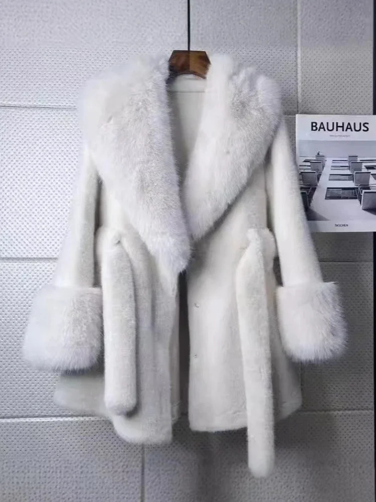 y Vintage Faux Fur Coat Women Collar Long Sleeve with Belt Oversized Jacket Warm Thick Winter Cardigan Ladys Coats 251028
