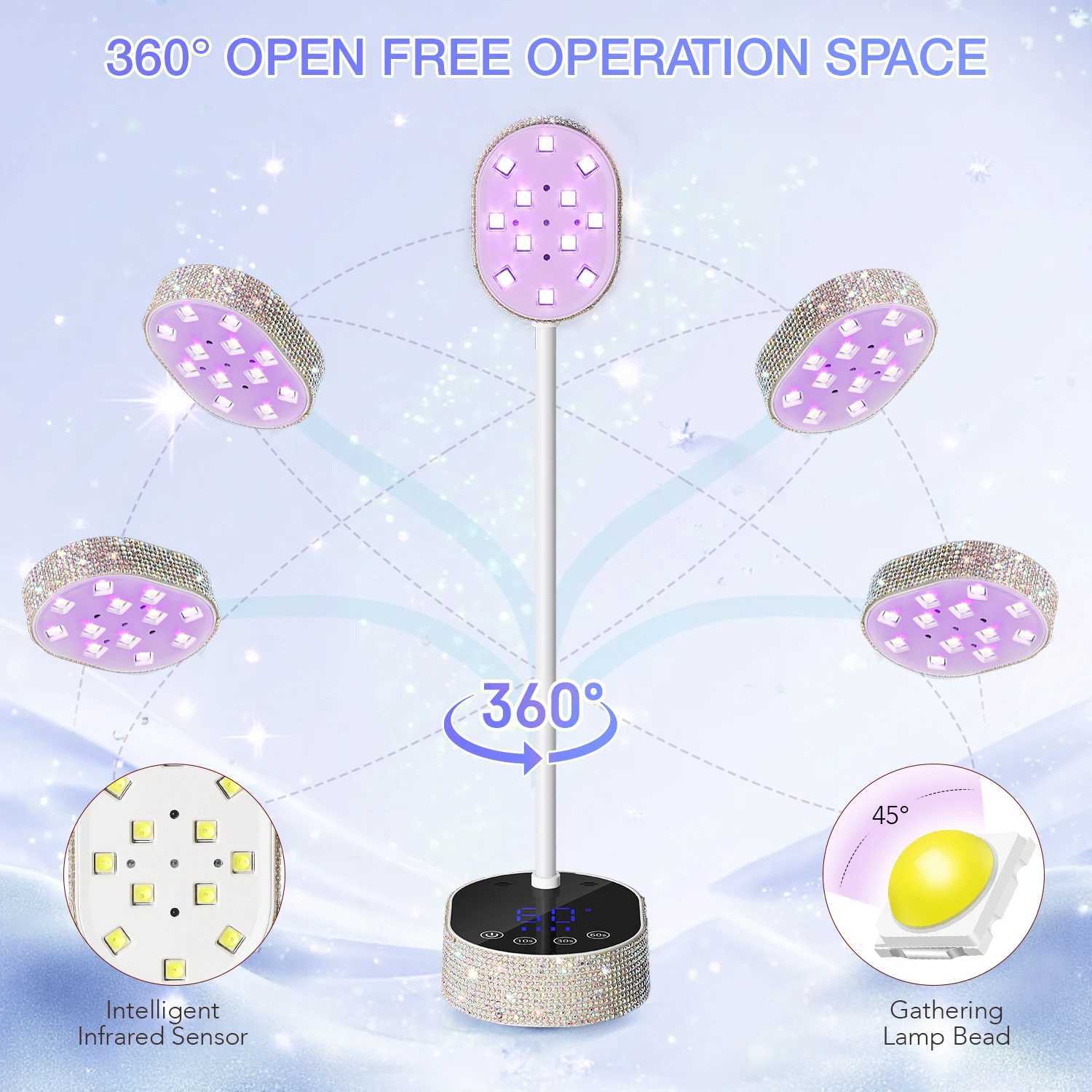 Wireless UV LED Nail Lamp 36W Rechargeable Mini Gel Dryer with Auto Sensor Timer and 360 Rotating Neck for Manicure on the Go J251115