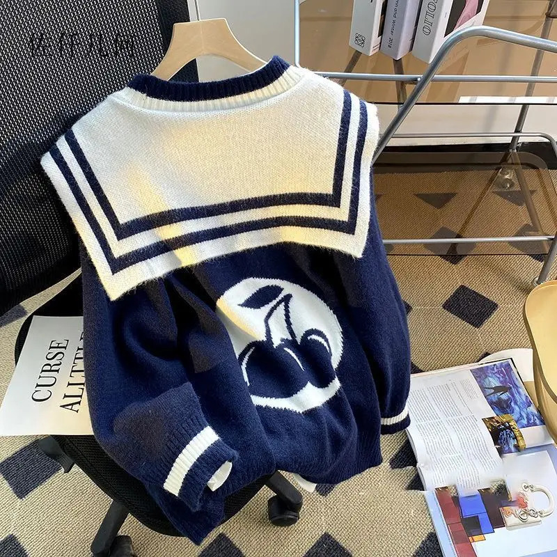 Sweet Sailor Collar Sweaters for Women Loose College Style Cardigan Woman 251029