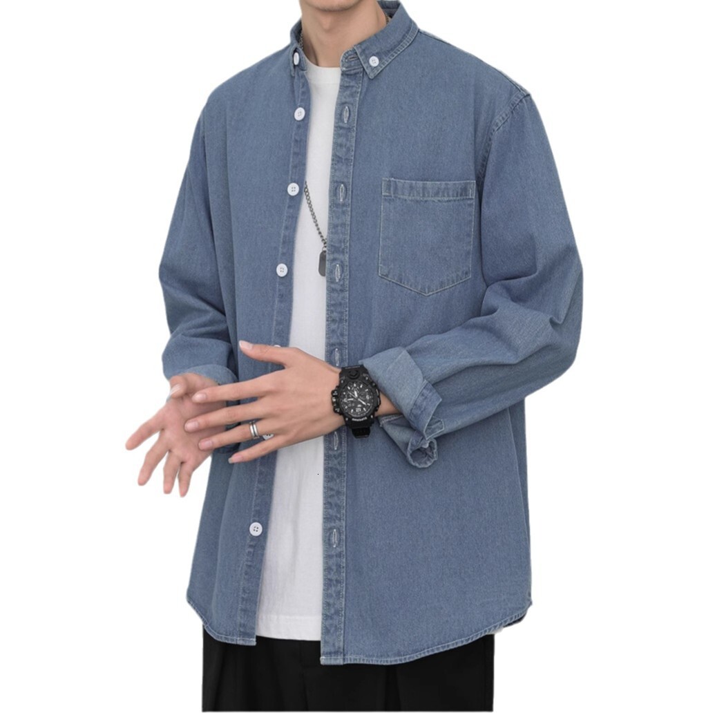 Washed Denim Shirt For Men Designer Jacket Spring And Autumn Long Sleeve Ins Workwear Shirt Casual Loose Versatile Jacket