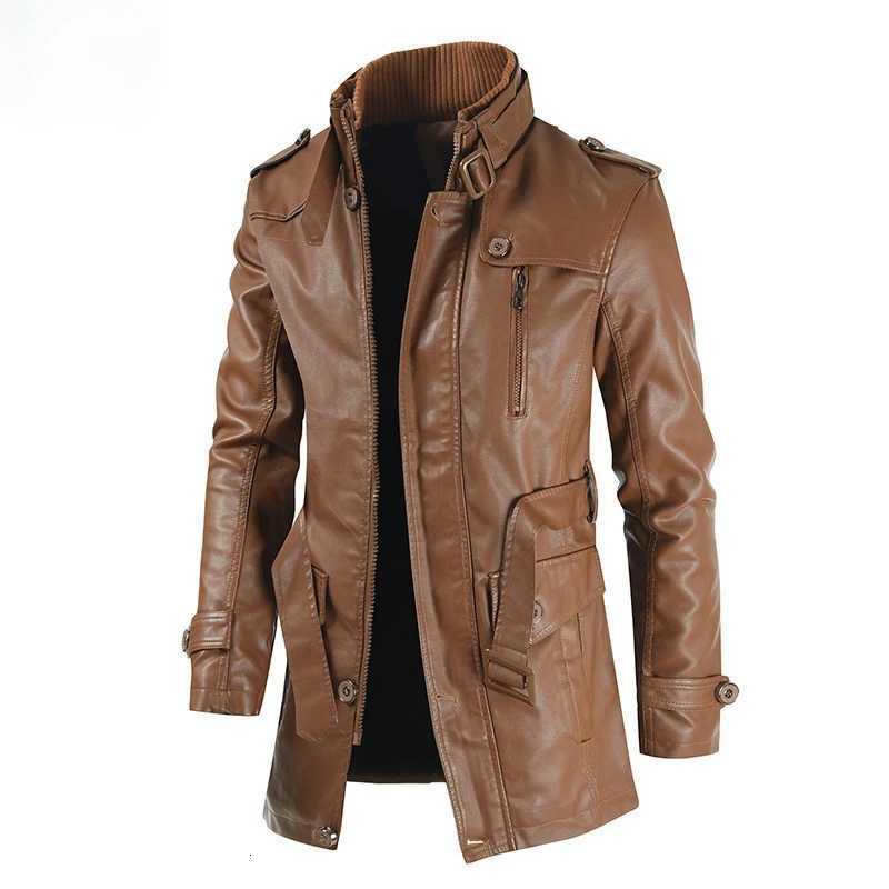 Men Winter Long Thick Fleece PU Leather Jacket Mens Streetwear Casual Business Clothing Pocket Leather Jackets Coat Outwear MenT251029