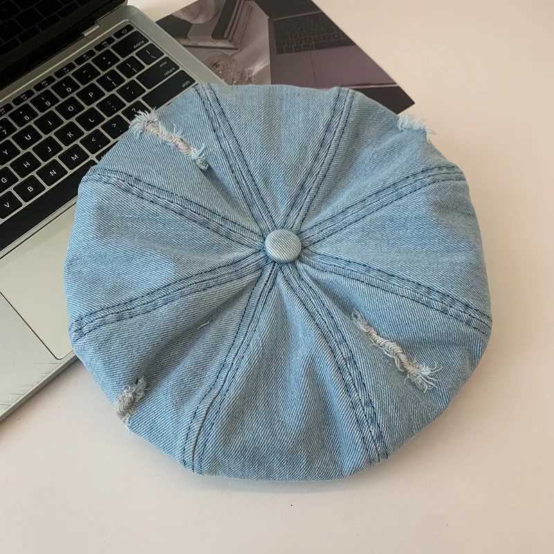 Womens Berets Retro Denim Octagonal Hat Breathable Newsboy Cap French Berets Woman Vintage Hats FemaleW251029