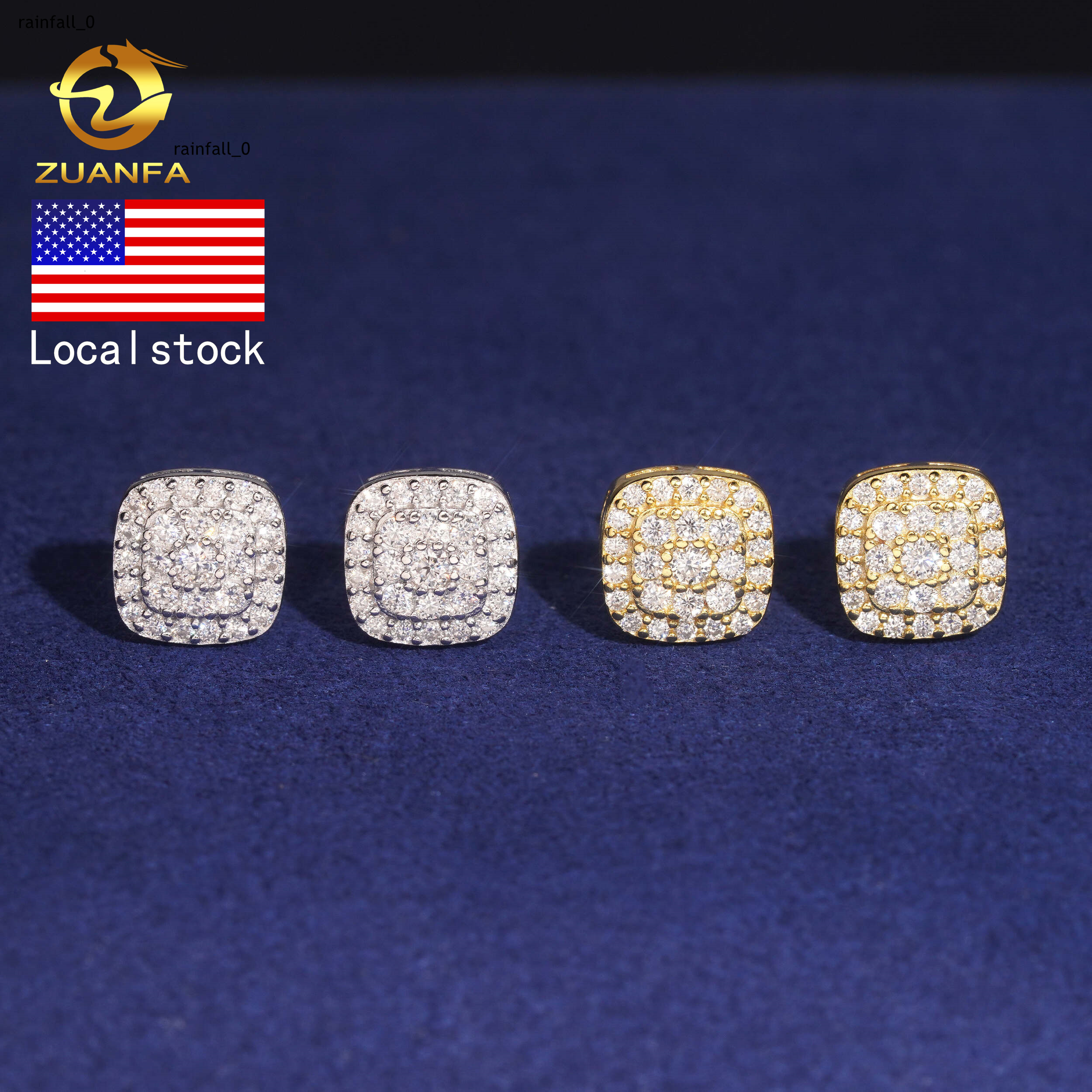 USA Warehouse Ship Directly Silver 925 VVS Moissanite Lab Diamond Hip Hop Fine Jewelry Iced Out Stud Earrings
