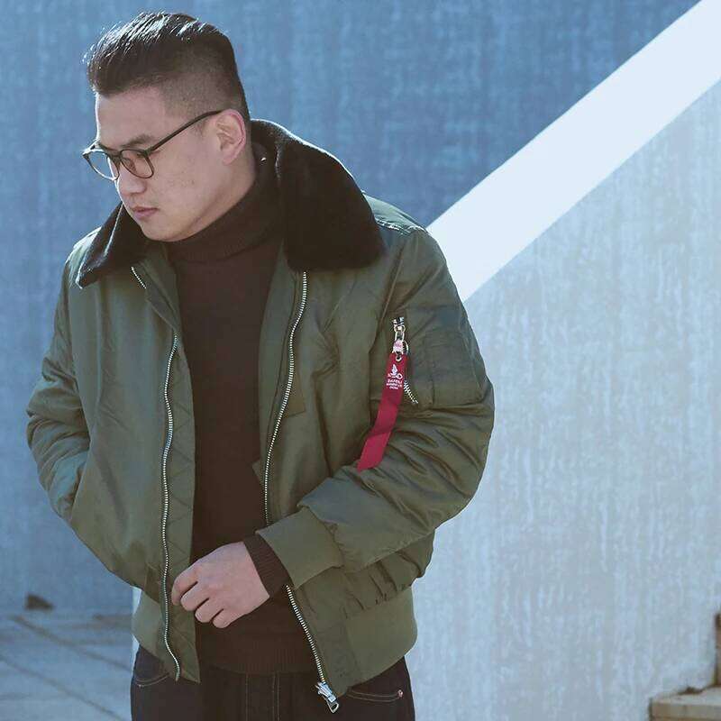 2025 winter vintage B-15 bomber flight us air force pilot jacket streetwear coats military hip hop tactical army for men fur