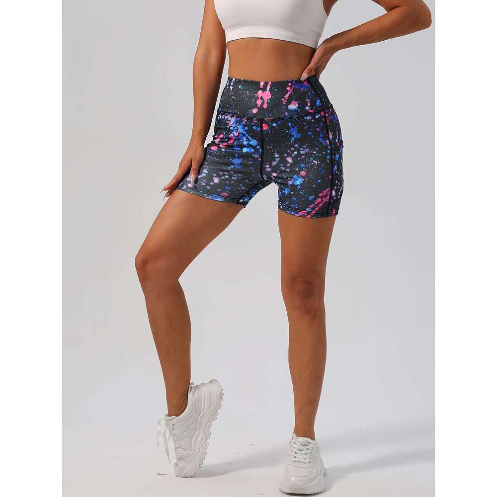 Yoga Shorts Women Summer - 5pcs High-Waisted, Stretchy Polyester, Floral Print, Side Pockets, Comfortable for Indoor Training & Outdoor Running, Worko