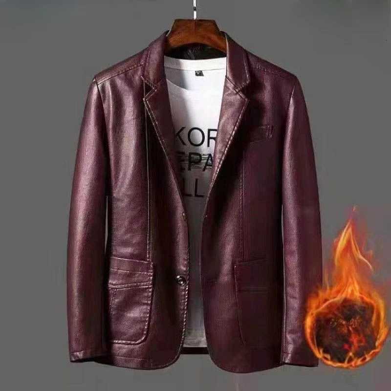 Haining Mens Genuine Leather Jackets Autumn Winter New Middleaged Business Casual Suit Jackets Collar Fleece Thickened LeatherT251029