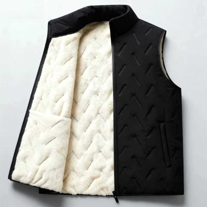 2025 Winter New Vest Jacket Lamb Wool Simple Highquality Warm Windproof Vest with Comfortable Shoulder and Horse Clip for Men W251029