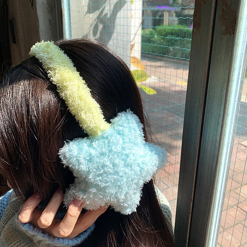 Y2K Star Plush Earmuffs Outdoor Cycling Ear Protection Colour Blocking Ear Bag Warm Winter Warm Earplugs Y2K Headset Ear Cover 251029