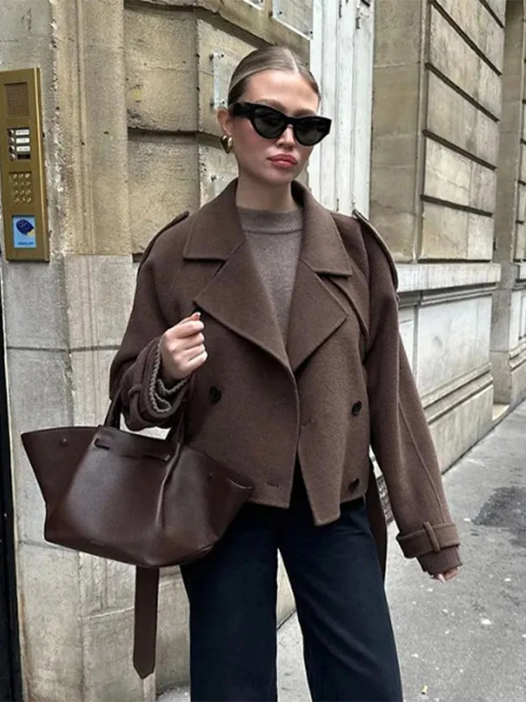 Fashion Belt Woolen Long Coat For Women Loose Lapel Sleeve Double Breasted Autumn Winter Overcoat Streetwears 251028